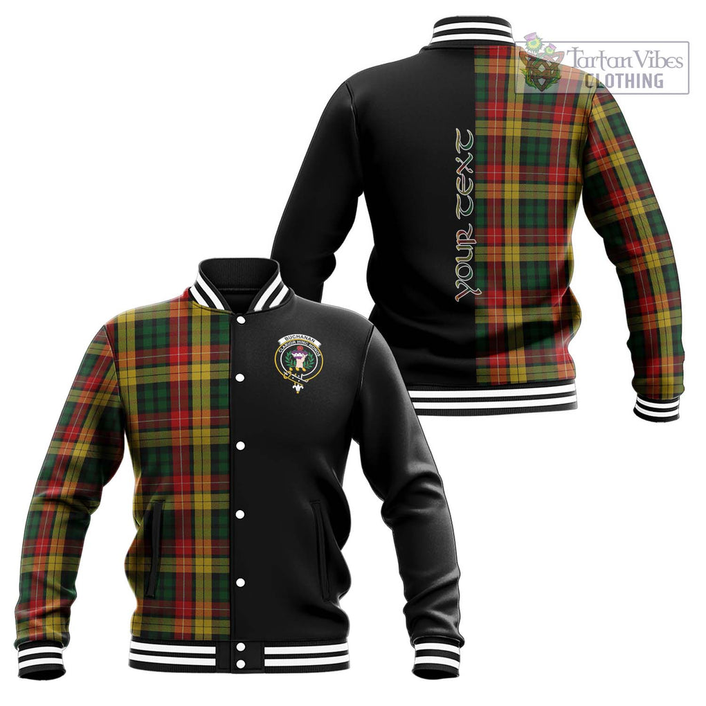 Buchanan Tartan Baseball Jacket with Family Crest and Half Of Me Style Unisex - Tartanvibesclothing Shop