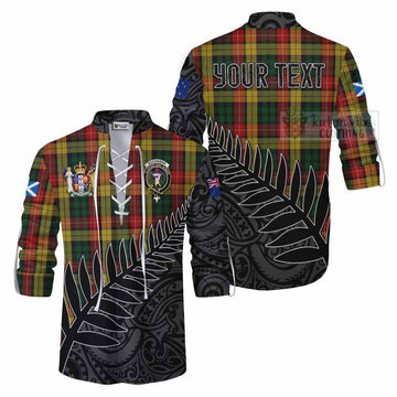 Buchanan Crest Tartan Ghillie Kilt Shirt with New Zealand Silver Fern Half Style
