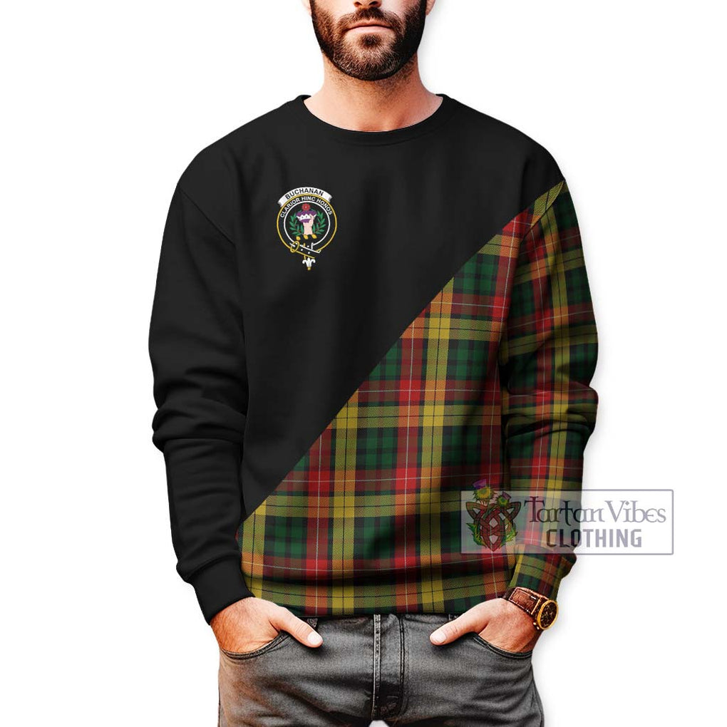 Buchanan Tartan Sweatshirt with Family Crest and Military Logo Style Unisex - Tartanvibesclothing Shop
