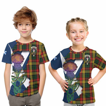 Tartan Vibes Clothing Buchanan Tartan Family Crest Kid T-Shirt Scottish Thistle Celtic Inspired