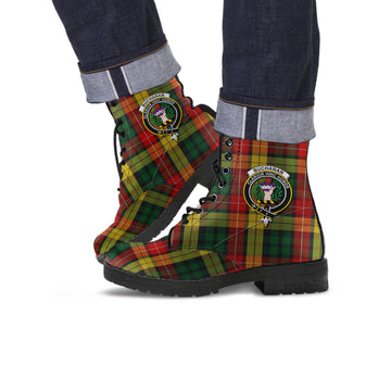 Buchanan Tartan Leather Boots with Family Crest