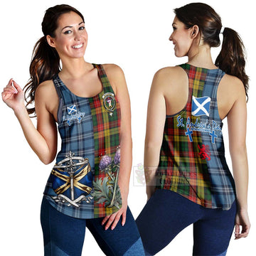 Tartan Vibes Clothing Buchanan Tartan Women's Racerback Tanks Happy St. Andrew's Day Half Tartan Style
