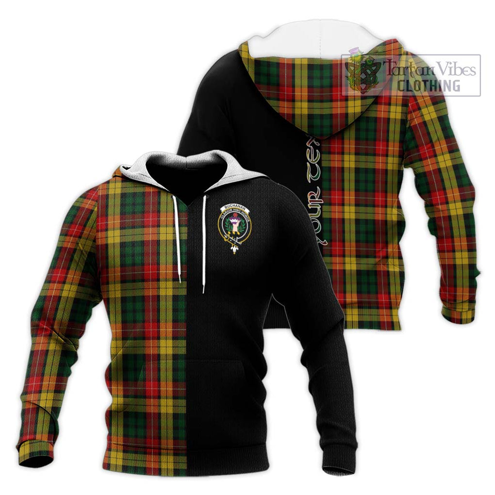 Buchanan Tartan Knitted Hoodie with Family Crest and Half Of Me Style Unisex Knitted Pullover Hoodie - Tartanvibesclothing Shop