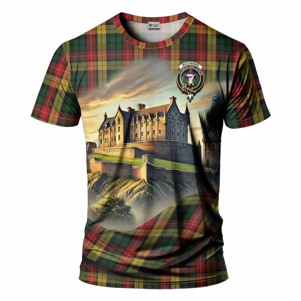 Tartan Vibes Clothing Buchanan Tartan Family Crest T-Shirt with Scottish Ancient Castle Stype