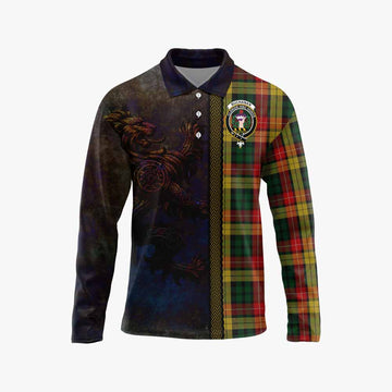 Buchanan Tartan Family Crest Long Sleeve Polo Shirt Alba Gu Brath Be Brave Lion Ancient Style