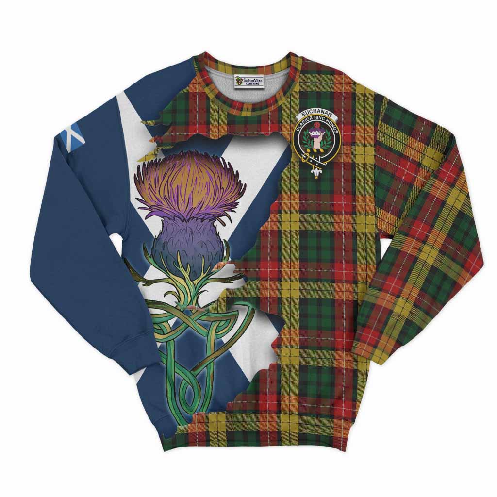 Tartan Vibes Clothing Buchanan Tartan Family Crest Sweatshirt Scottish Thistle Celtic Inspired