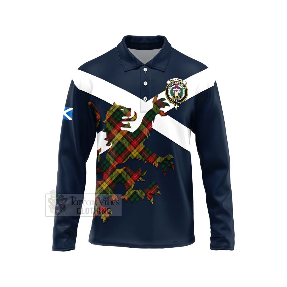 Tartan Vibes Clothing Buchanan Tartan Lion Rampant Long Sleeve Polo Shirt – Proudly Display Your Heritage with Alba Gu Brath and Clan Name