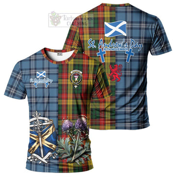 Tartan Vibes Clothing Buchanan Tartan T-Shirt Happy St. Andrew's Day Half Tartan Style