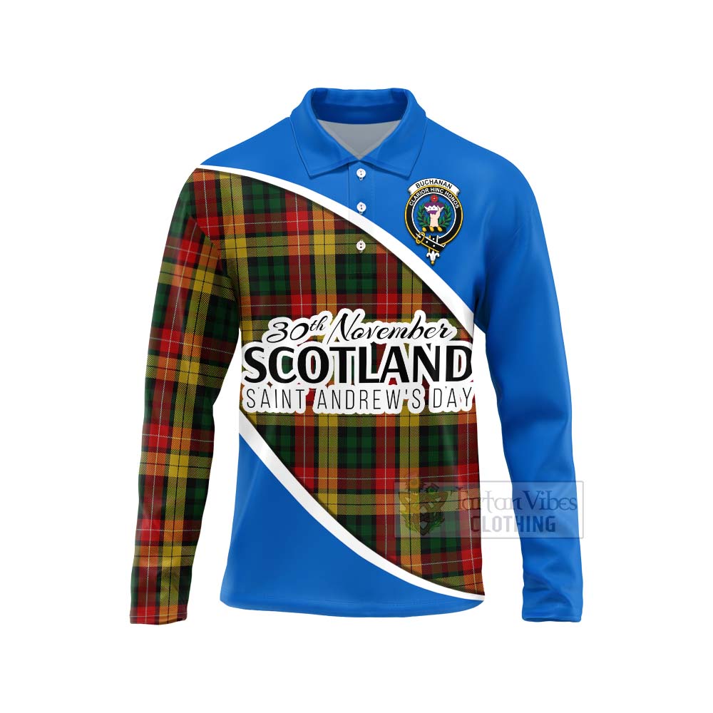 Tartan Vibes Clothing Buchanan Family Crest Tartan Long Sleeve Polo Shirt Celebrate Saint Andrew's Day in Style