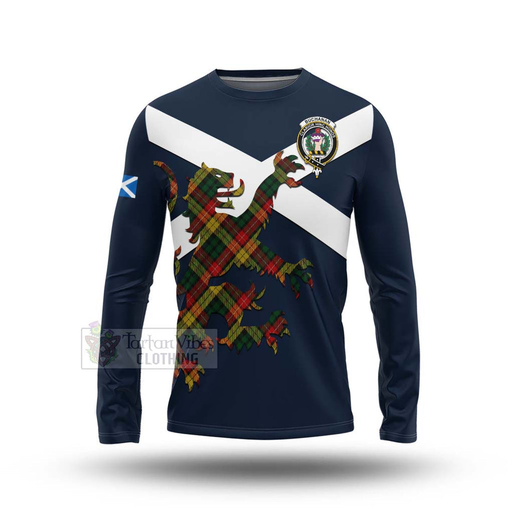 Tartan Vibes Clothing Buchanan Tartan Lion Rampant Long Sleeve T-Shirt – Proudly Display Your Heritage with Alba Gu Brath and Clan Name