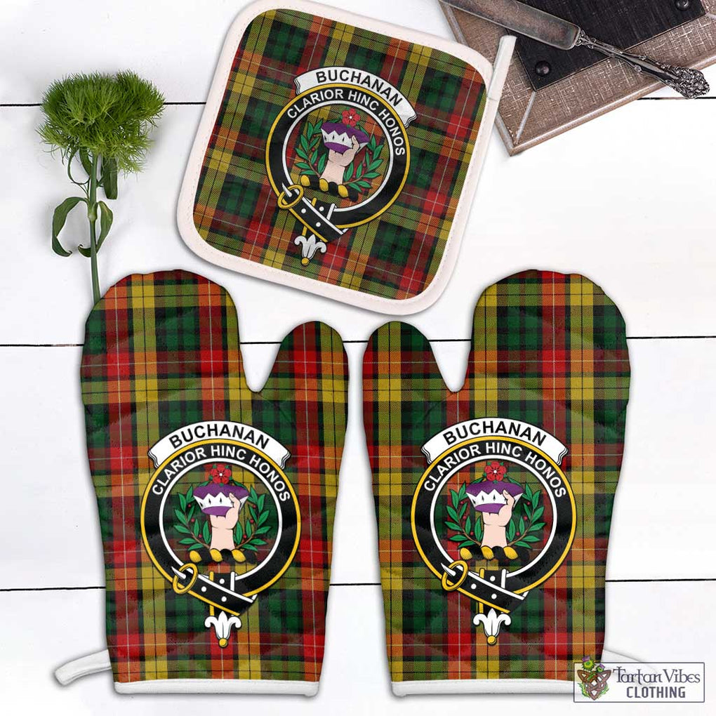 Buchanan Tartan Combo Oven Mitt & Pot-Holder with Family Crest Combo 1 Oven Mitt & 1 Pot-Holder White - Tartan Vibes Clothing