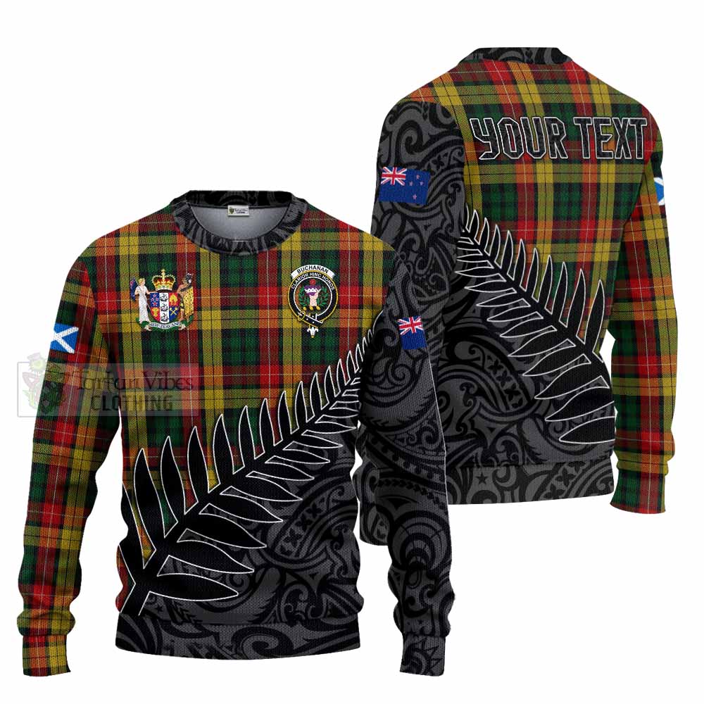 Tartan Vibes Clothing Buchanan Crest Tartan Knitted Sweater with New Zealand Silver Fern Half Style