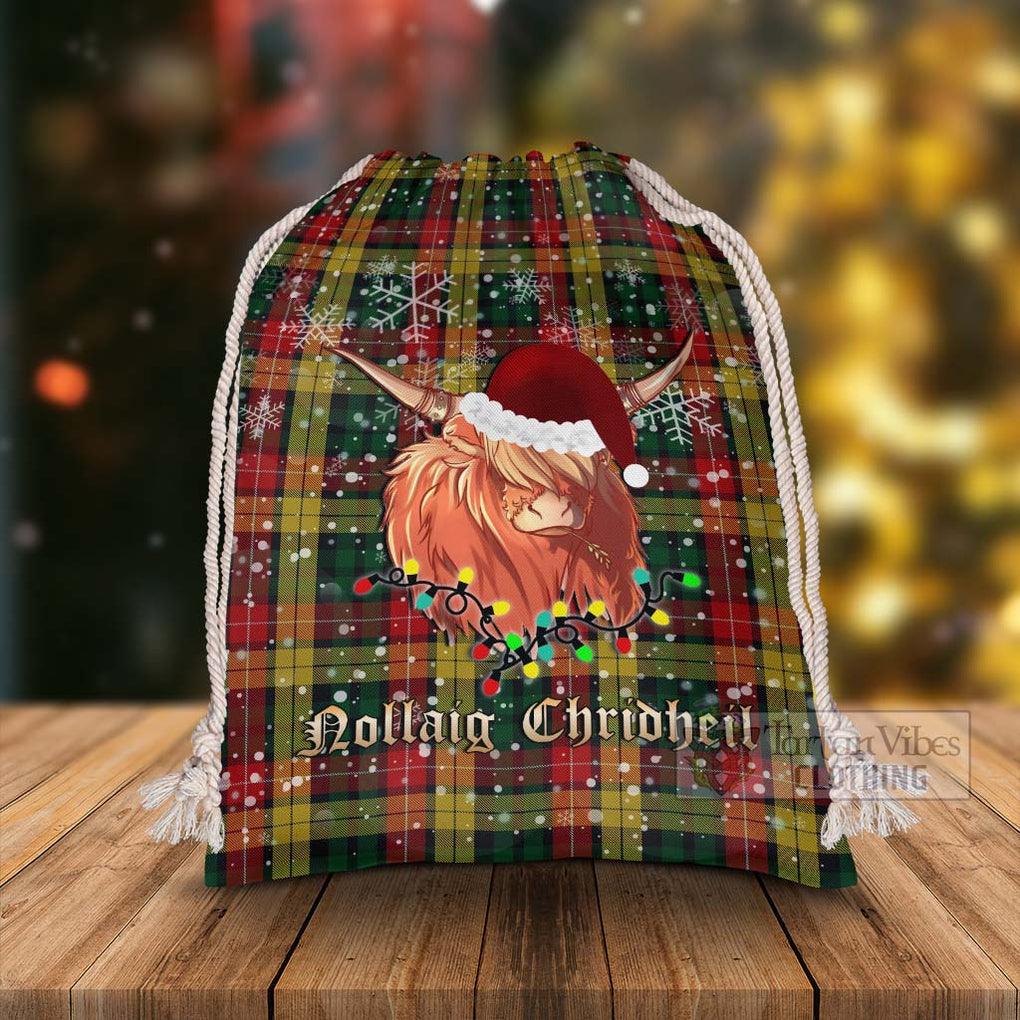 Tartan Vibes Clothing Buchanan Tartan Christmas Santa's Bag with Highland Cow