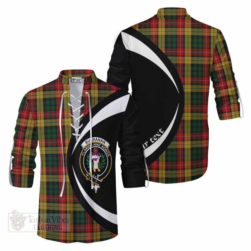 Tartan Vibes Clothing Buchanan Tartan Ghillie Kilt Shirt with Family Crest Circle Style