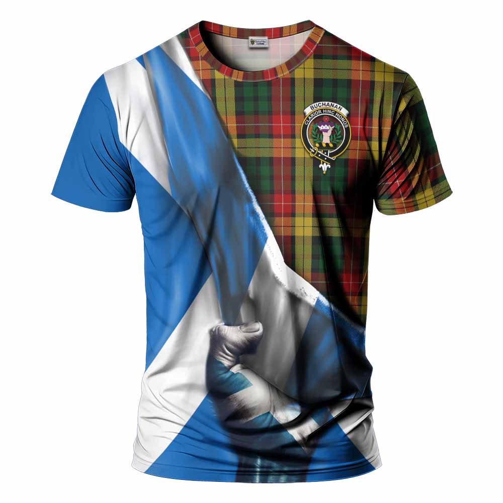 Tartan Vibes Clothing Buchanan Tartan T-Shirt with Family Crest Scotland Patriotic Style