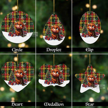 Tartan Vibes Clothing Buchanan Tartan Christmas Aluminium Ornament with Adorable Highland Coo