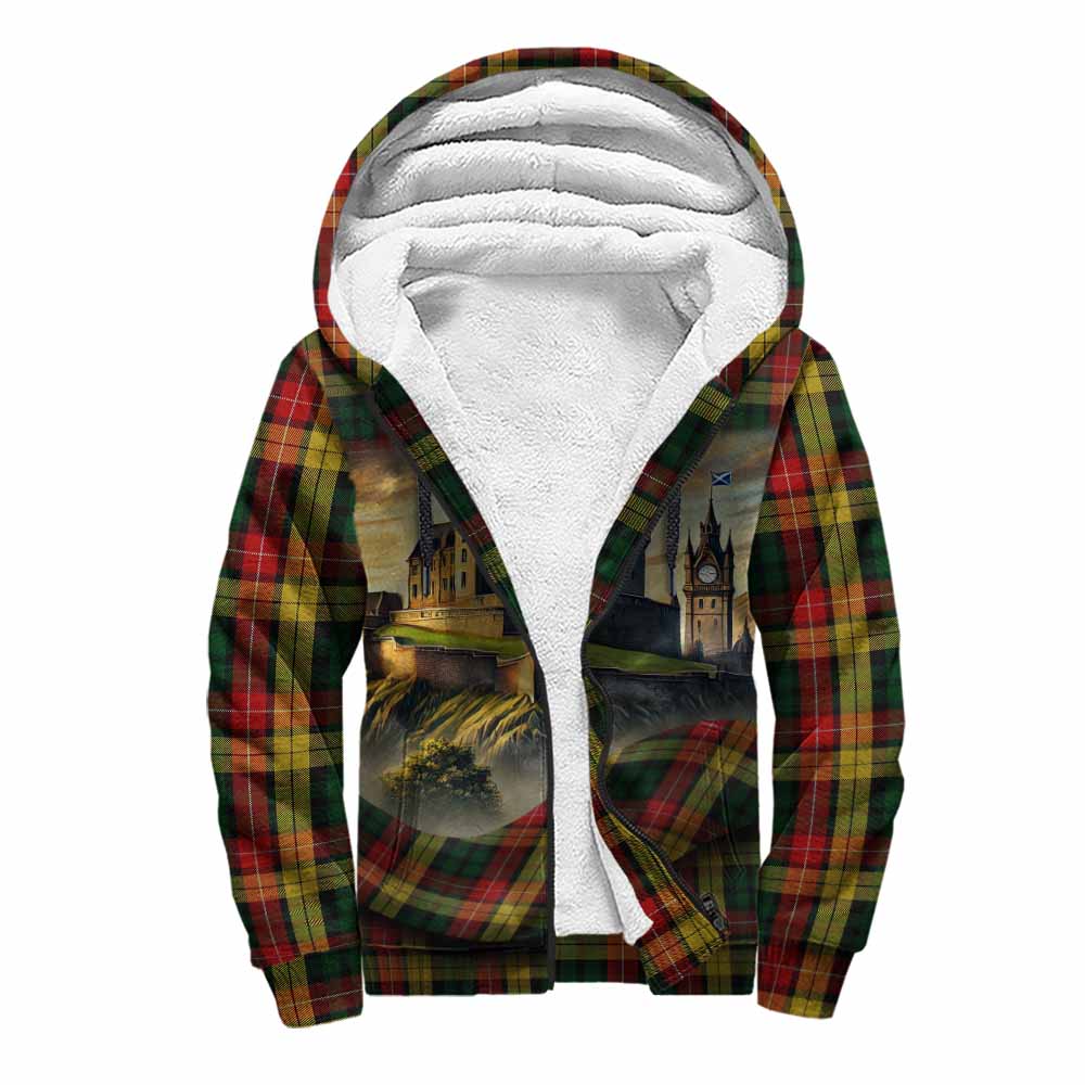 Tartan Vibes Clothing Buchanan Tartan Family Crest Sherpa Hoodie with Scottish Ancient Castle Style