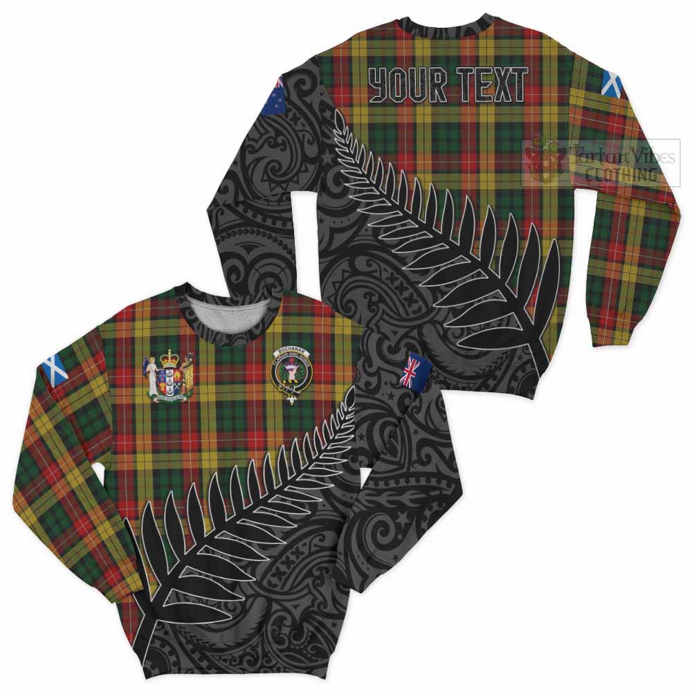 Tartan Vibes Clothing Buchanan Crest Tartan Sweatshirt with New Zealand Silver Fern Half Style