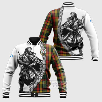 Buchanan Tartan Clan Crest Baseball Jacket with Highlander Warrior Celtic Style