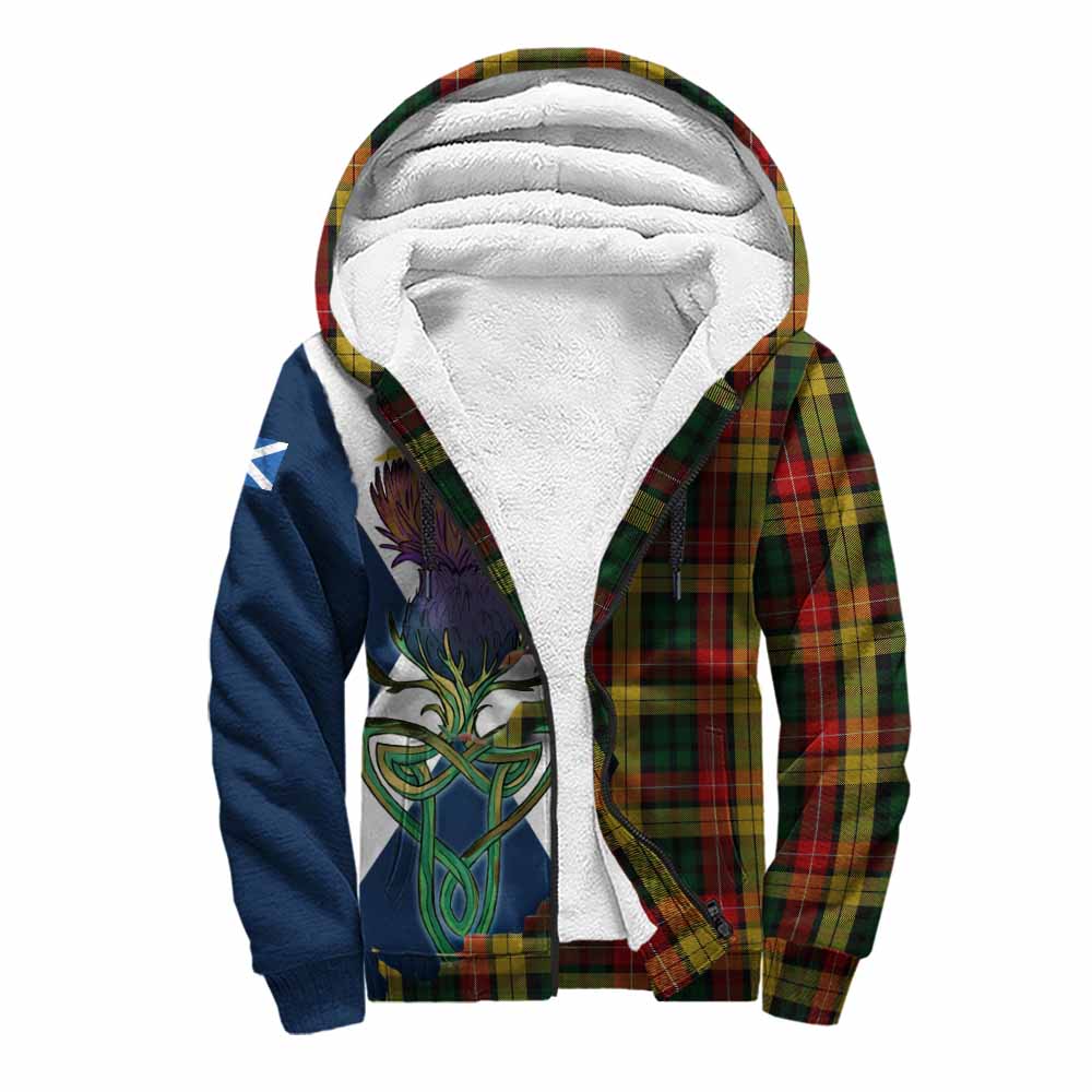Tartan Vibes Clothing Buchanan Tartan Family Crest Sherpa Hoodie Scottish Thistle Celtic Inspired