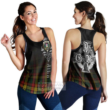 Tartan Vibes Clothing Buchanan Tartan Women's Racerback Tanks Featuring Alba Gu Brath Family Crest Celtic Inspired
