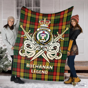 Buchanan Tartan Blanket with Clan Crest and the Golden Sword of Courageous Legacy