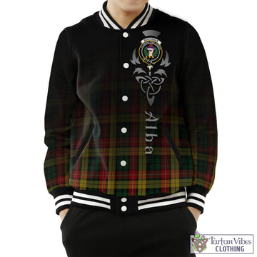Buchanan Tartan Baseball Jacket Featuring Alba Gu Brath Family Crest Celtic Inspired