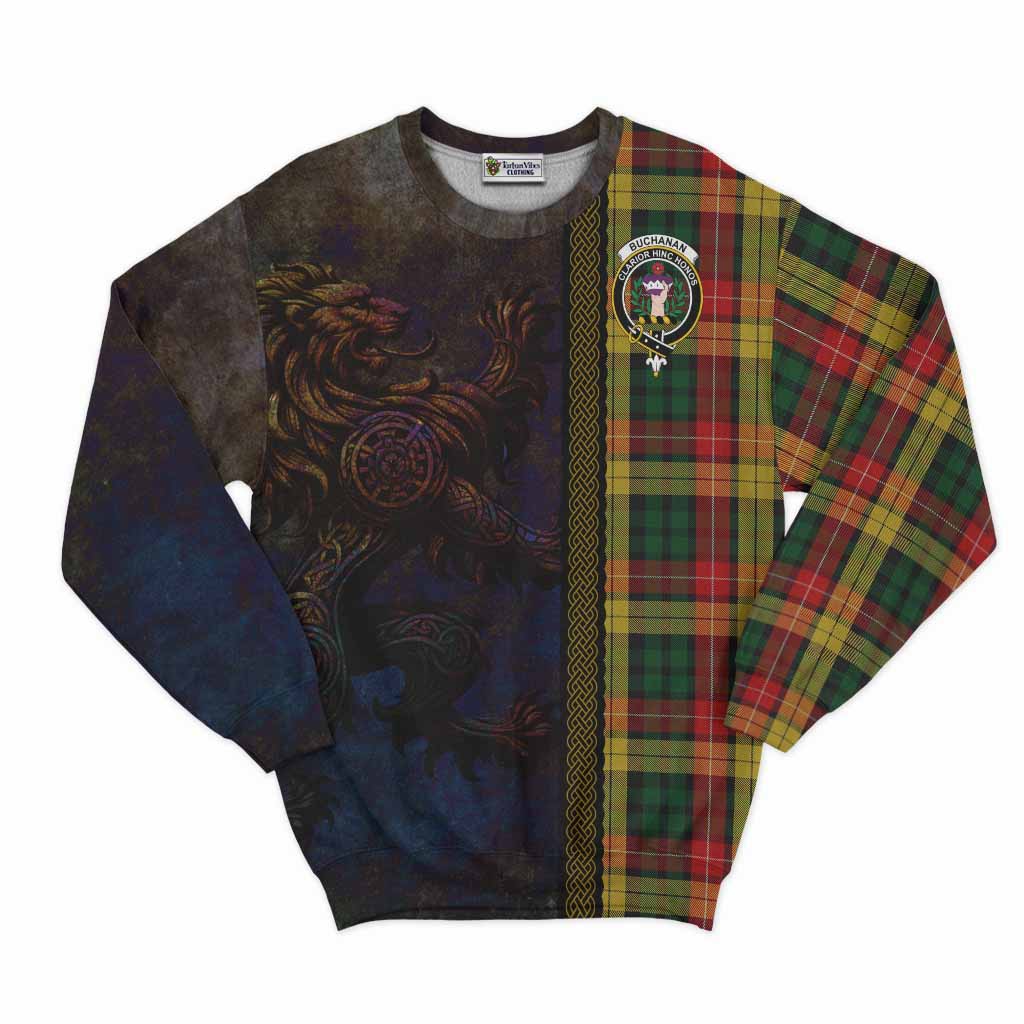 Tartan Vibes Clothing Buchanan Tartan Family Crest Sweatshirt Alba Gu Brath Be Brave Lion Ancient Style
