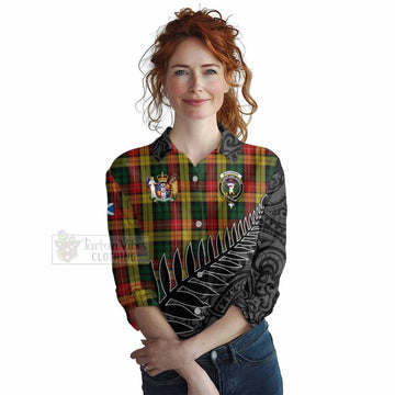 Tartan Vibes Clothing Buchanan Crest Tartan Women's Casual Shirt with New Zealand Silver Fern Half Style