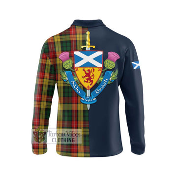 Tartan Vibes Clothing Buchanan Tartan Long Sleeve Polo Shirt with Scottish Lion Royal Arm Half Style