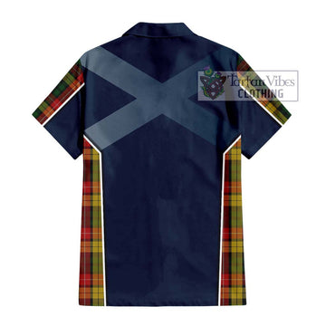 Buchanan Tartan Short Sleeve Button Shirt with Family Crest and Lion Rampant Vibes Sport Style - Tartan Vibes Clothing