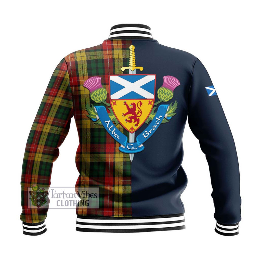 Tartan Vibes Clothing Buchanan Tartan Baseball Jacket with Scottish Lion Royal Arm Half Style