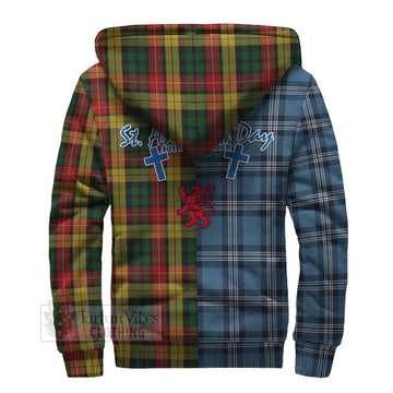 Tartan Vibes Clothing Buchanan Tartan Sherpa Hoodie Happy St. Andrew's Day Half Tartan Style