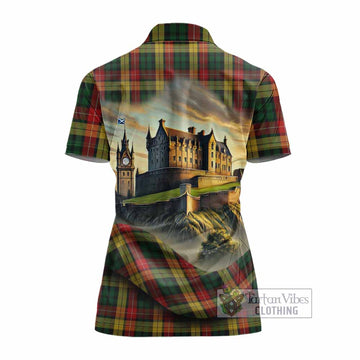 Buchanan Tartan Family Crest Women's Polo Shirt with Scottish Ancient Castle Style