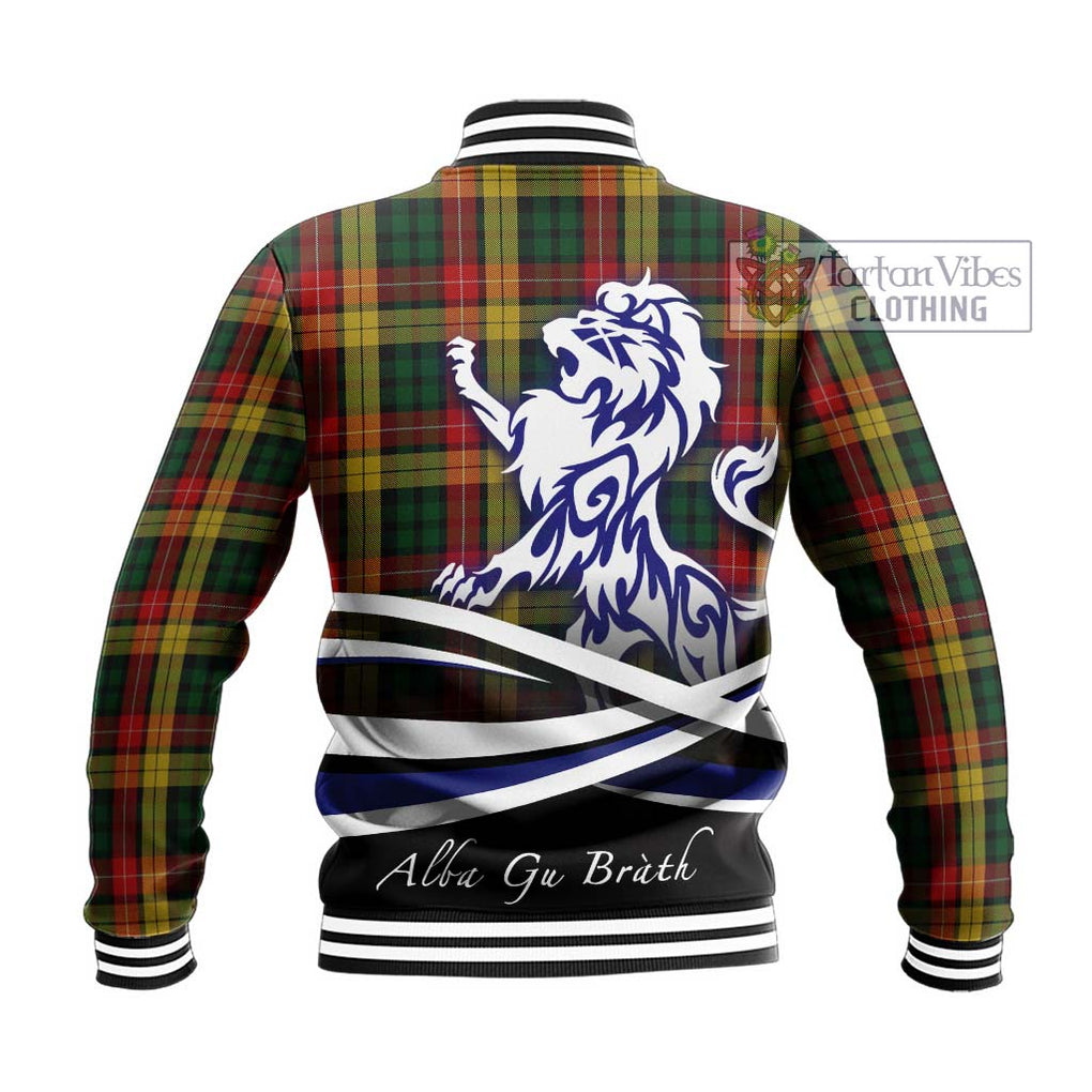 Buchanan Tartan Baseball Jacket with Alba Gu Brath Regal Lion Emblem - Tartanvibesclothing Shop