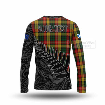 Tartan Vibes Clothing Buchanan Crest Tartan Long Sleeve T-Shirt with New Zealand Silver Fern Half Style