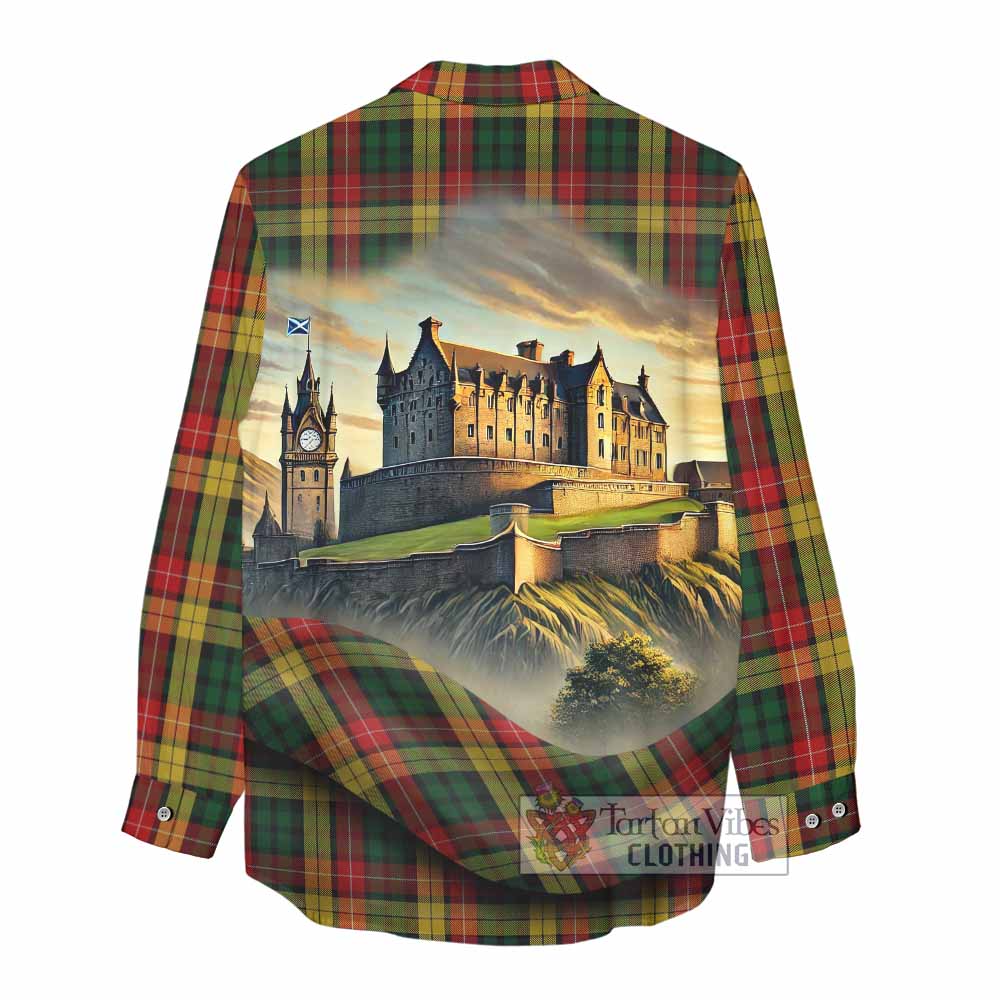 Tartan Vibes Clothing Buchanan Tartan Family Crest Women's Casual Shirt with Scottish Ancient Castle Style