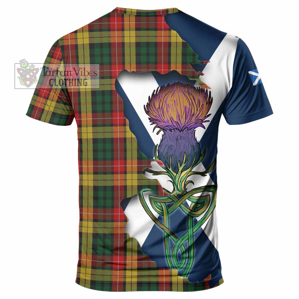 Tartan Vibes Clothing Buchanan Tartan Family Crest T-Shirt Scottish Thistle Celtic Inspired