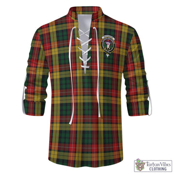 Buchanan Tartan Men's Scottish Traditional Jacobite Ghillie Kilt Shirt with Family Crest