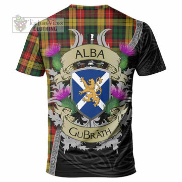 Tartan Vibes Clothing Buchanan Tartan Family Crest T-Shirt Lion Rampant Royal Thistle Shield Celtic Inspired
