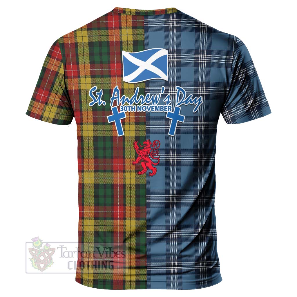 Tartan Vibes Clothing Buchanan Tartan T-Shirt Happy St. Andrew's Day Half Tartan Style