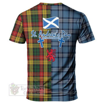 Tartan Vibes Clothing Buchanan Tartan T-Shirt Happy St. Andrew's Day Half Tartan Style