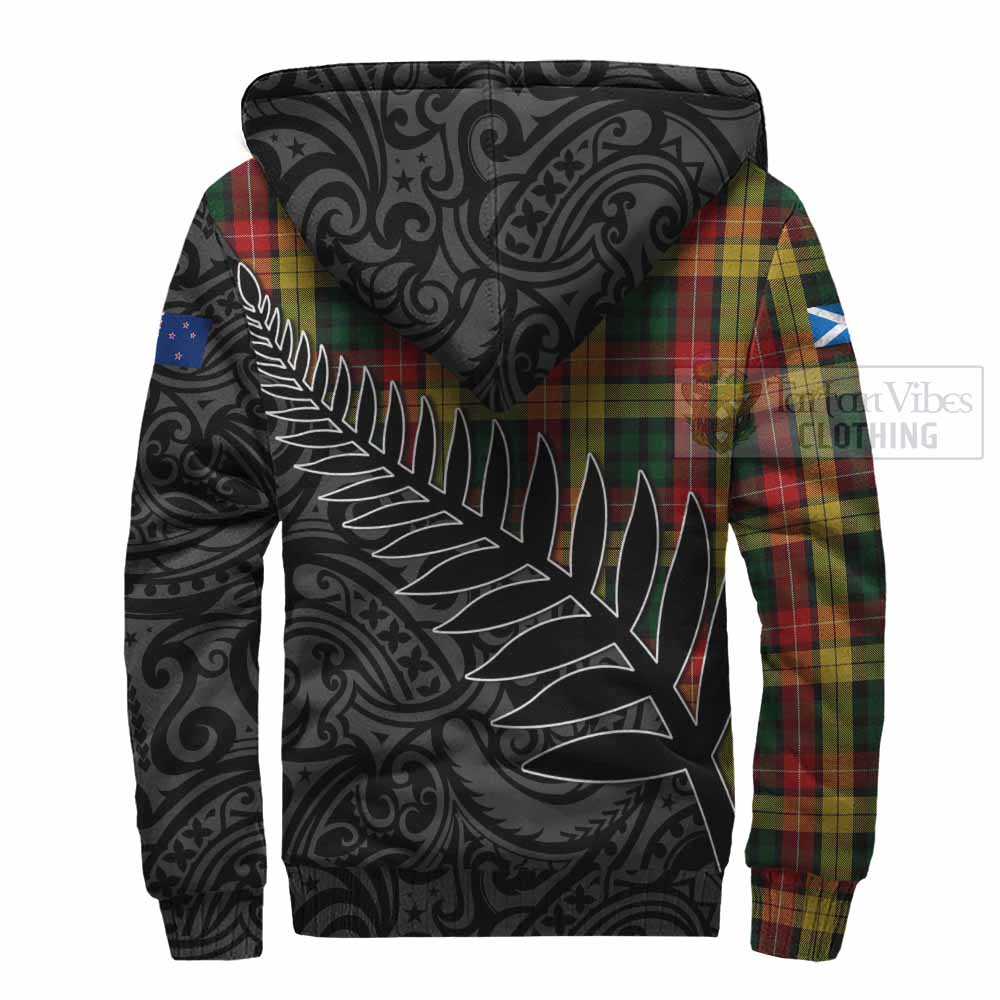 Tartan Vibes Clothing Buchanan Crest Tartan Sherpa Hoodie with New Zealand Silver Fern Half Style
