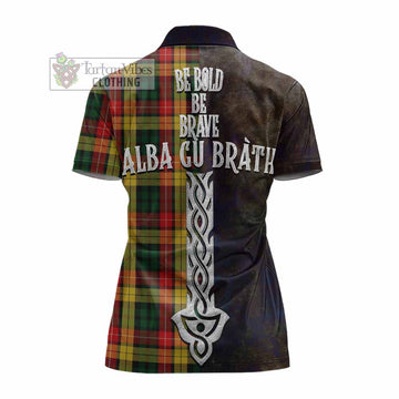 Buchanan Tartan Family Crest Women's Polo Shirt Alba Gu Brath Be Brave Lion Ancient Style