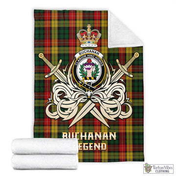 Buchanan Tartan Blanket with Clan Crest and the Golden Sword of Courageous Legacy