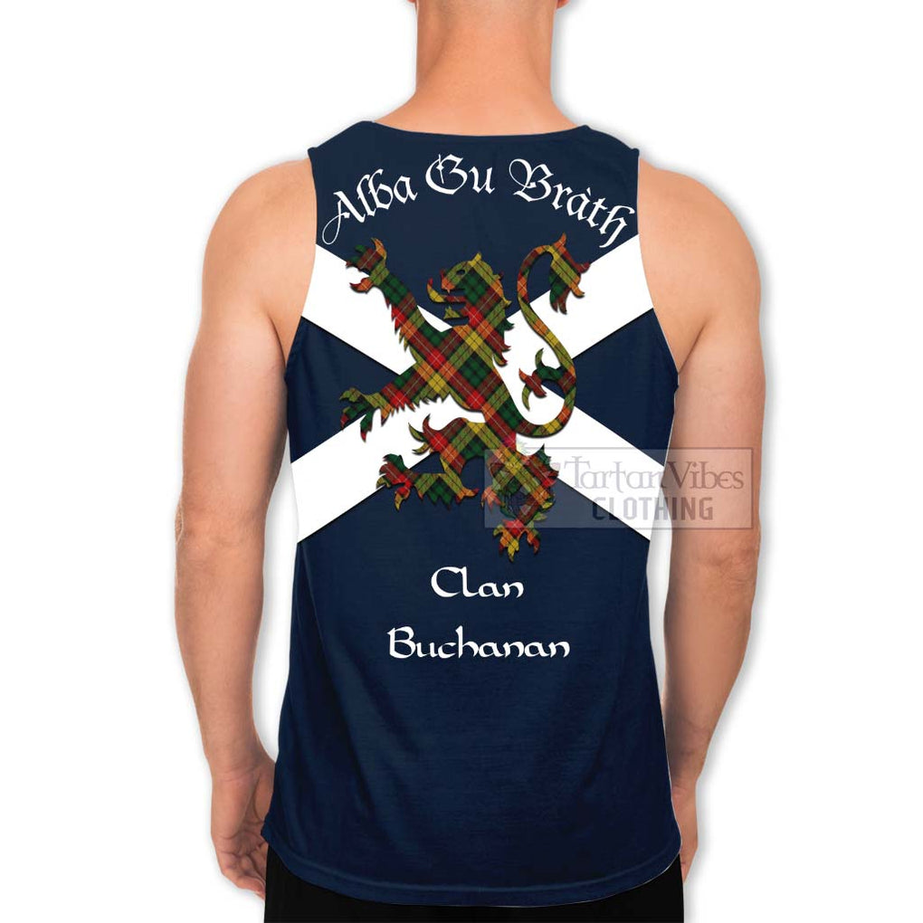 Tartan Vibes Clothing Buchanan Tartan Lion Rampant Men's Tank Top – Proudly Display Your Heritage with Alba Gu Brath and Clan Name