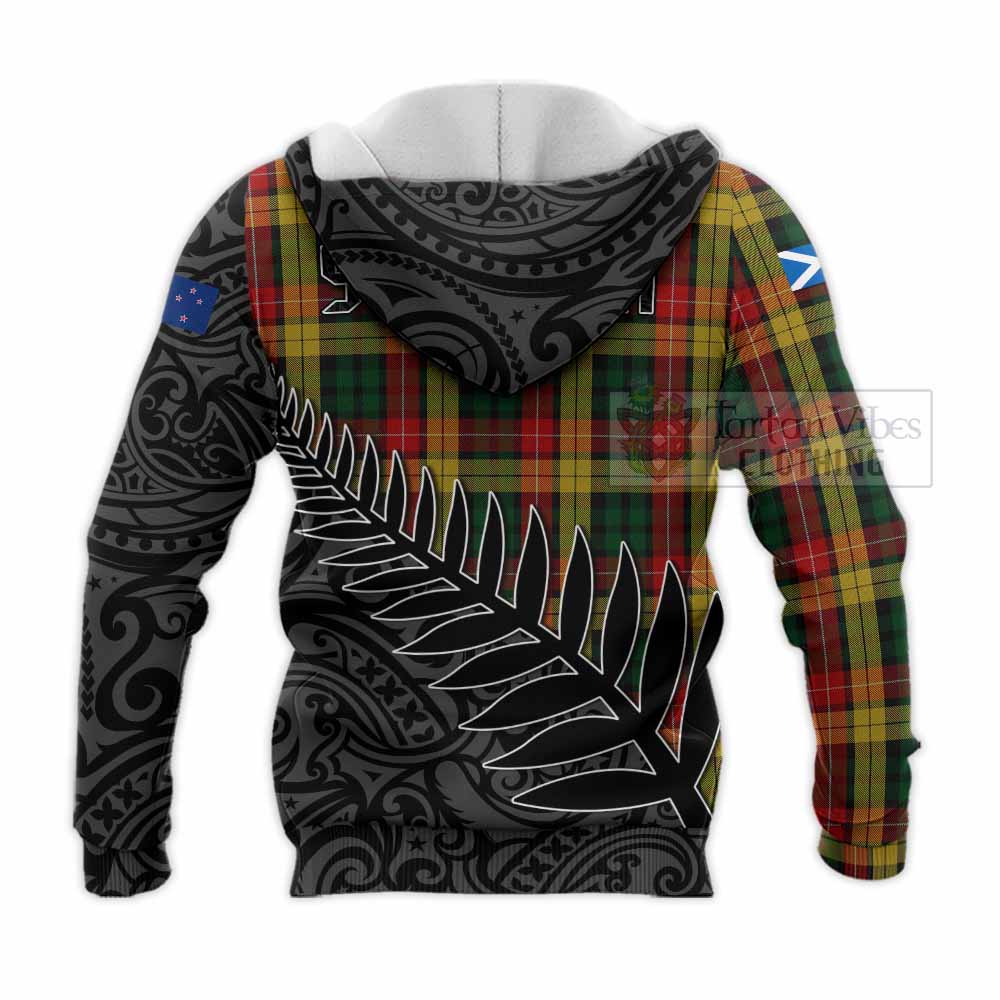 Tartan Vibes Clothing Buchanan Crest Tartan Knitted Hoodie with New Zealand Silver Fern Half Style