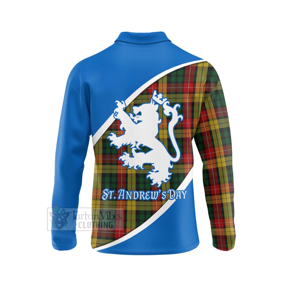 Tartan Vibes Clothing Buchanan Family Crest Tartan Long Sleeve Polo Shirt Celebrate Saint Andrew's Day in Style