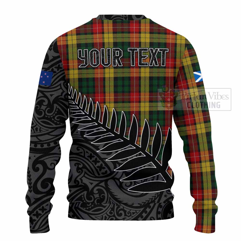 Tartan Vibes Clothing Buchanan Crest Tartan Knitted Sweater with New Zealand Silver Fern Half Style