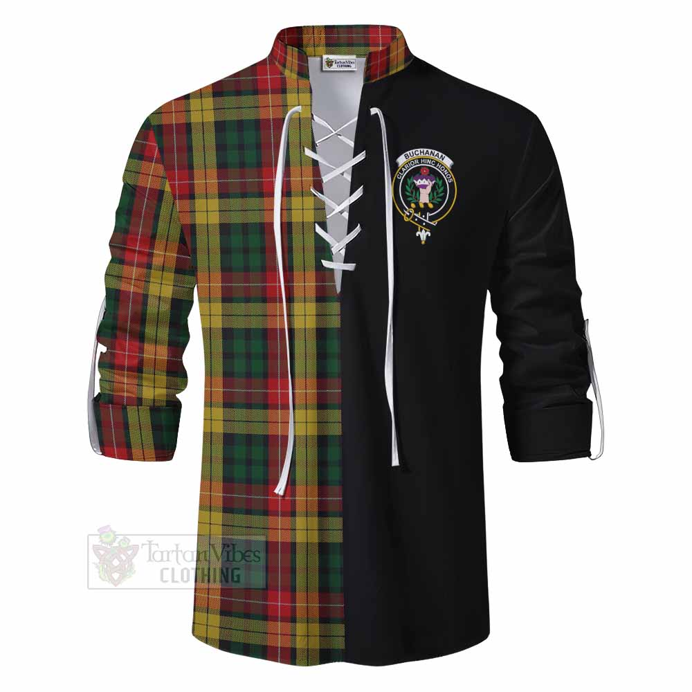 Tartan Vibes Clothing Buchanan Tartan Ghillie Kilt Shirt with Family Crest and Half Of Me Style
